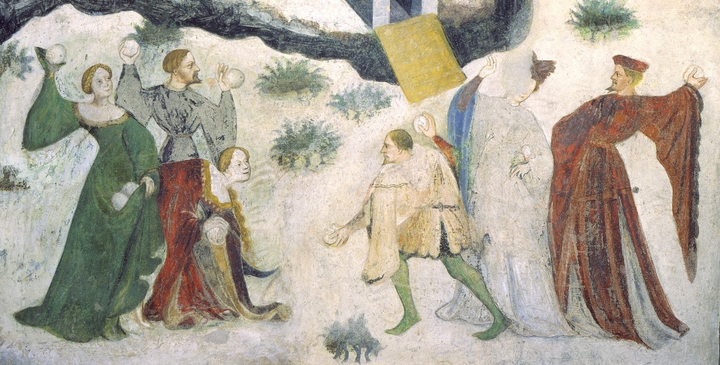 painting of 15 century europeans engaging in a snowball fight